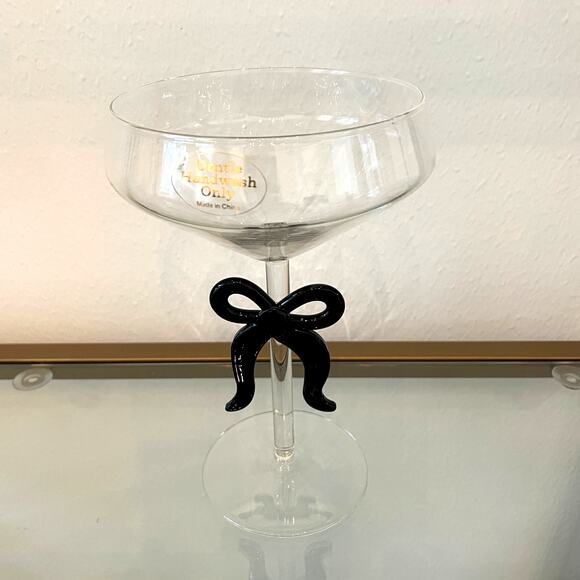 Black Bow Coupe Glass Holiday Glam Barware NEW - Picture 14 of 15